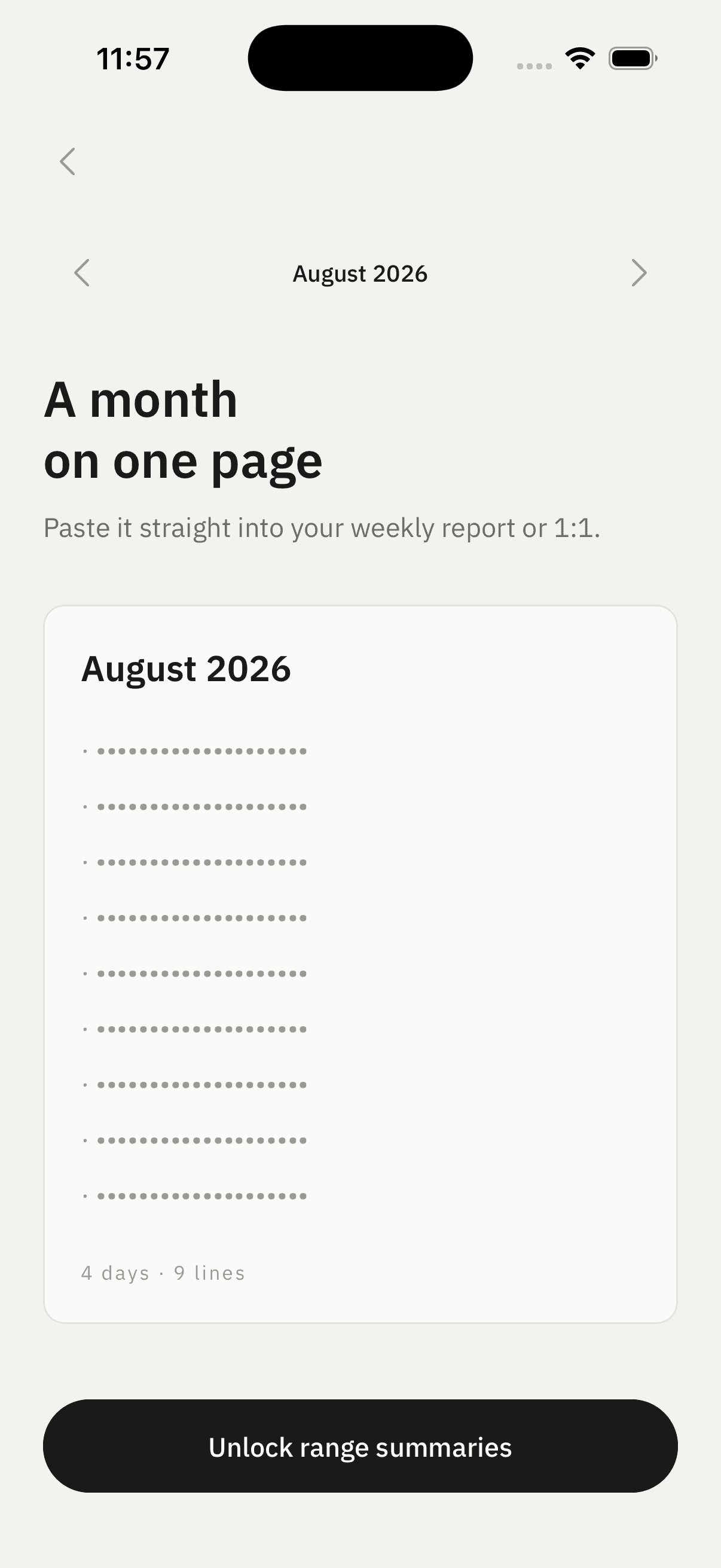 A month on one page.